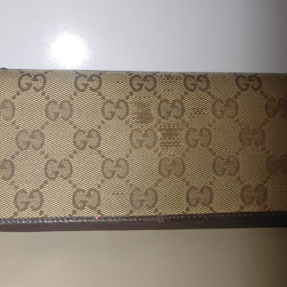 Gucci Logo Long Wallet Brown MonogramCanvas Leather Vintage Fair - Picture 2 of 16